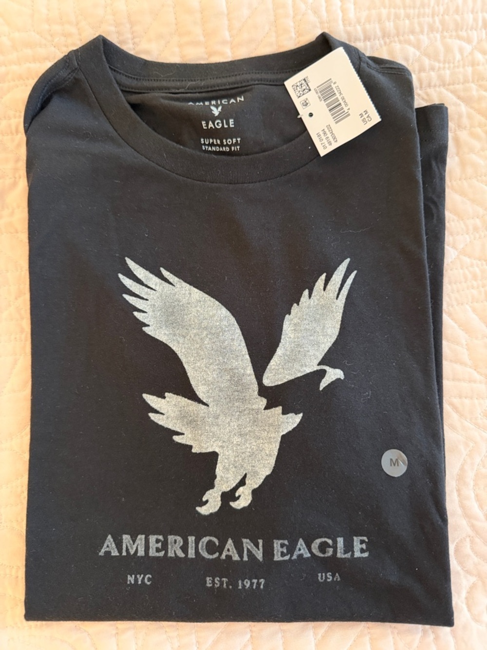 American Eagle Outfitters Black Tee with Silver Eagle Graphic